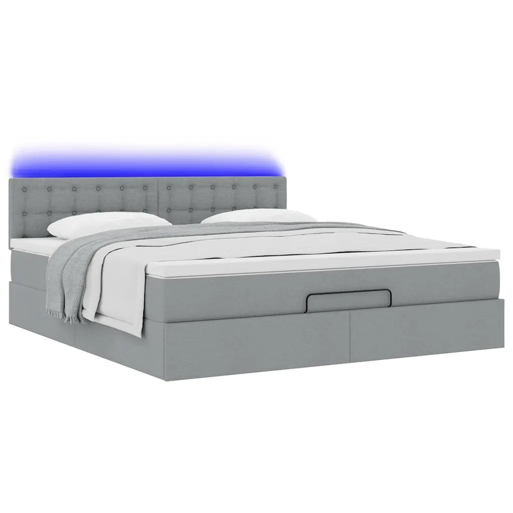 Pouf Letto con Materasso e LED Grigio Chiaro 180x200cm Tessuto