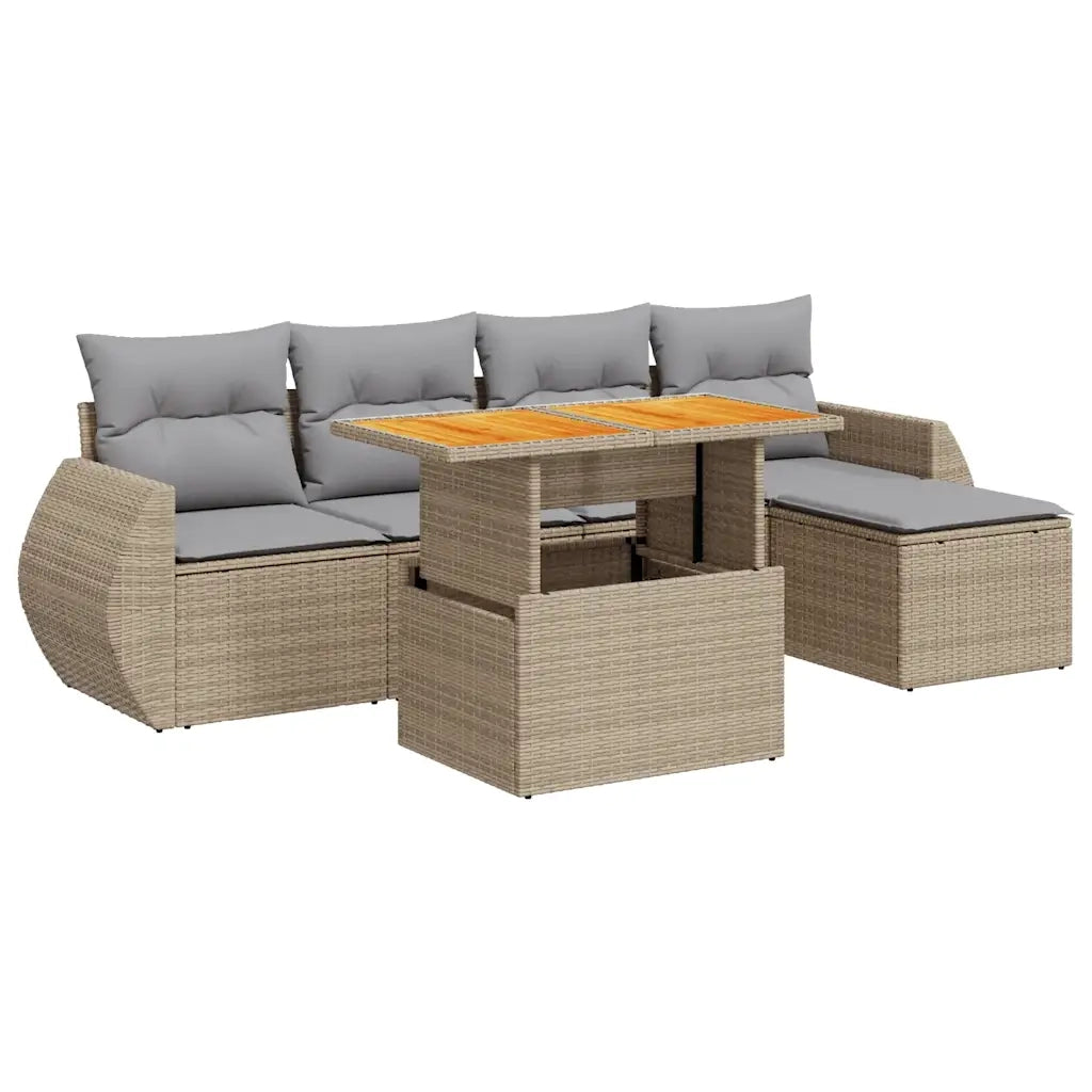 Set Divano da Giardino 6 pz con Cuscini Beige in Polyrattan 3327251