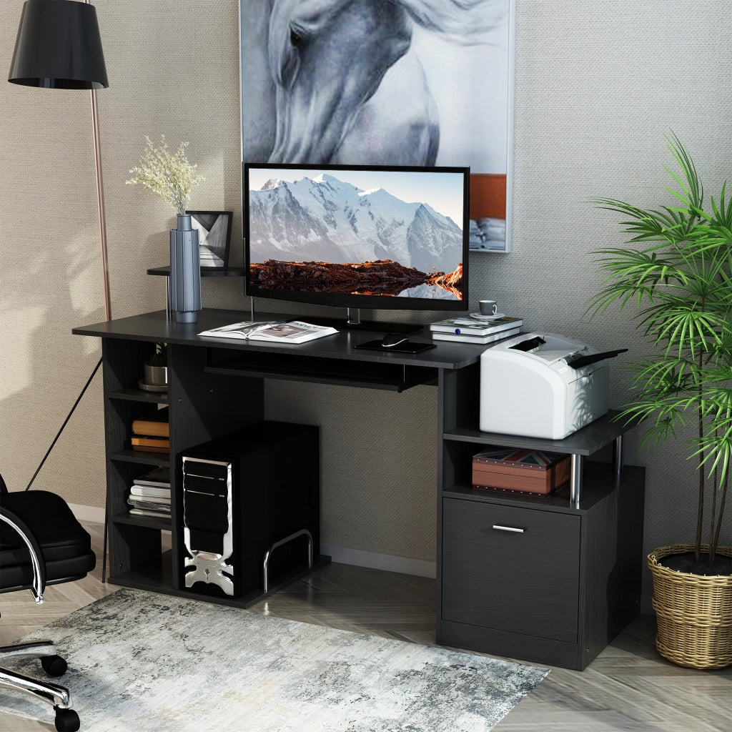 Scrivania con 6 cassetti e ripiani ¨C Minimal ¨C 152x60x88 cm nero