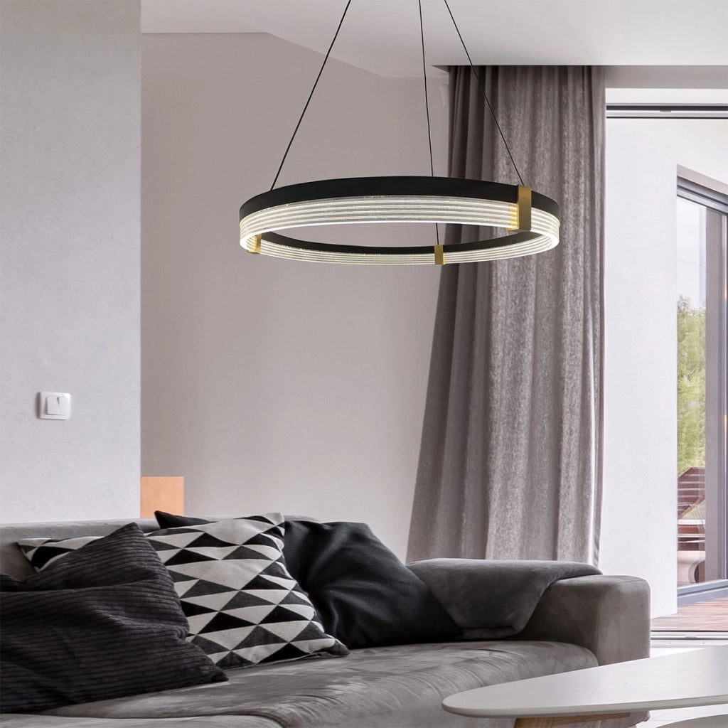 Lampada a sospensione nera anello 60cm LED CCT 32W