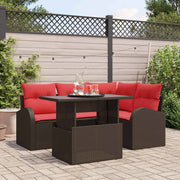 Set Divano da Giardino 5 pcs Marrone e Rosso polyrattan 3348640