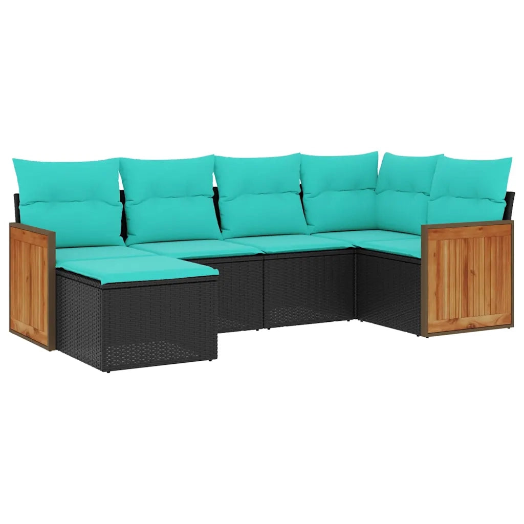 Set Divani da Giardino 6 pz con Cuscini Nero in Polyrattan 3227856