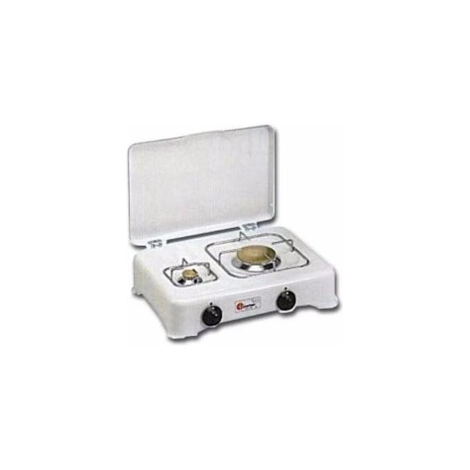 CF Parker 5325C Fornello a Gas 2 Fuochi da Tavolo con Coperchio Griglie in Acciaio Cromato e Spartifiamma in Ottone colore Bianco