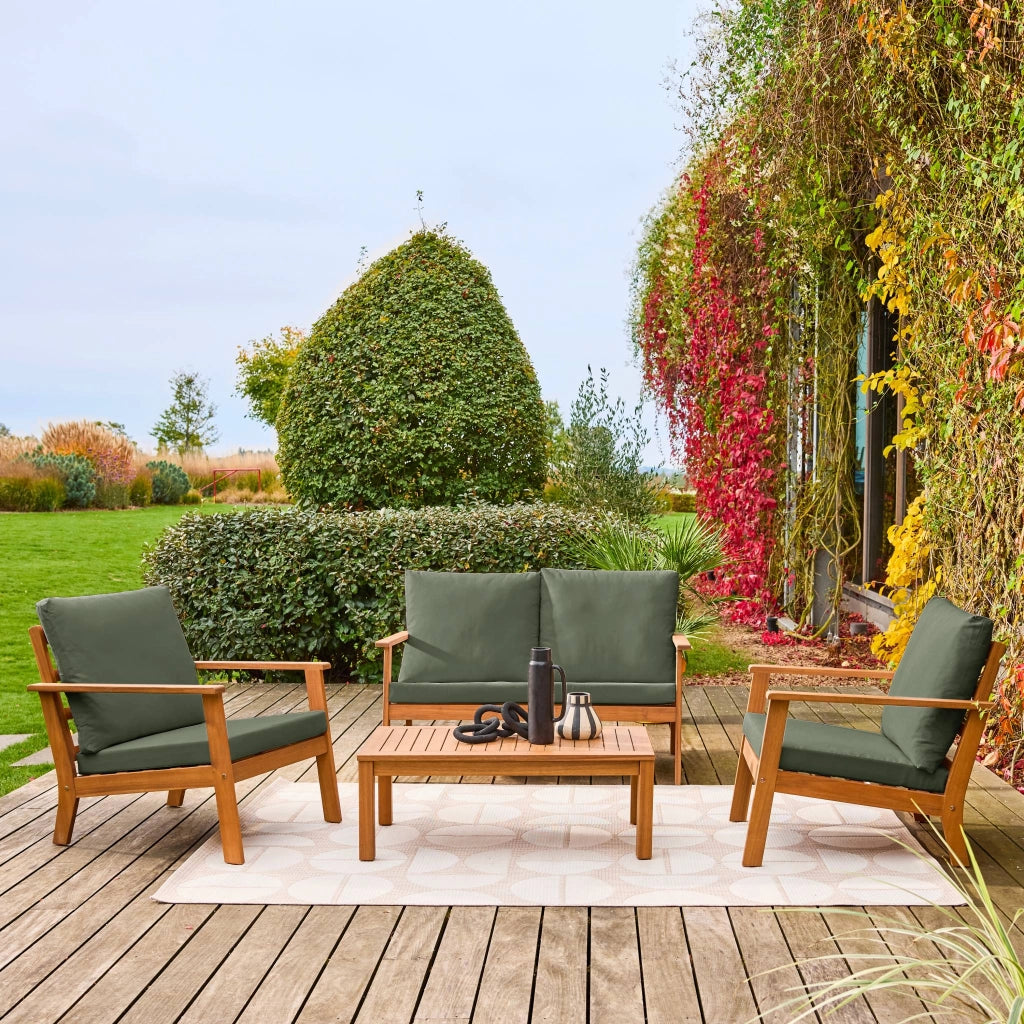 Salotto da giardino in legno di acacia, 4 posti, verde kaki