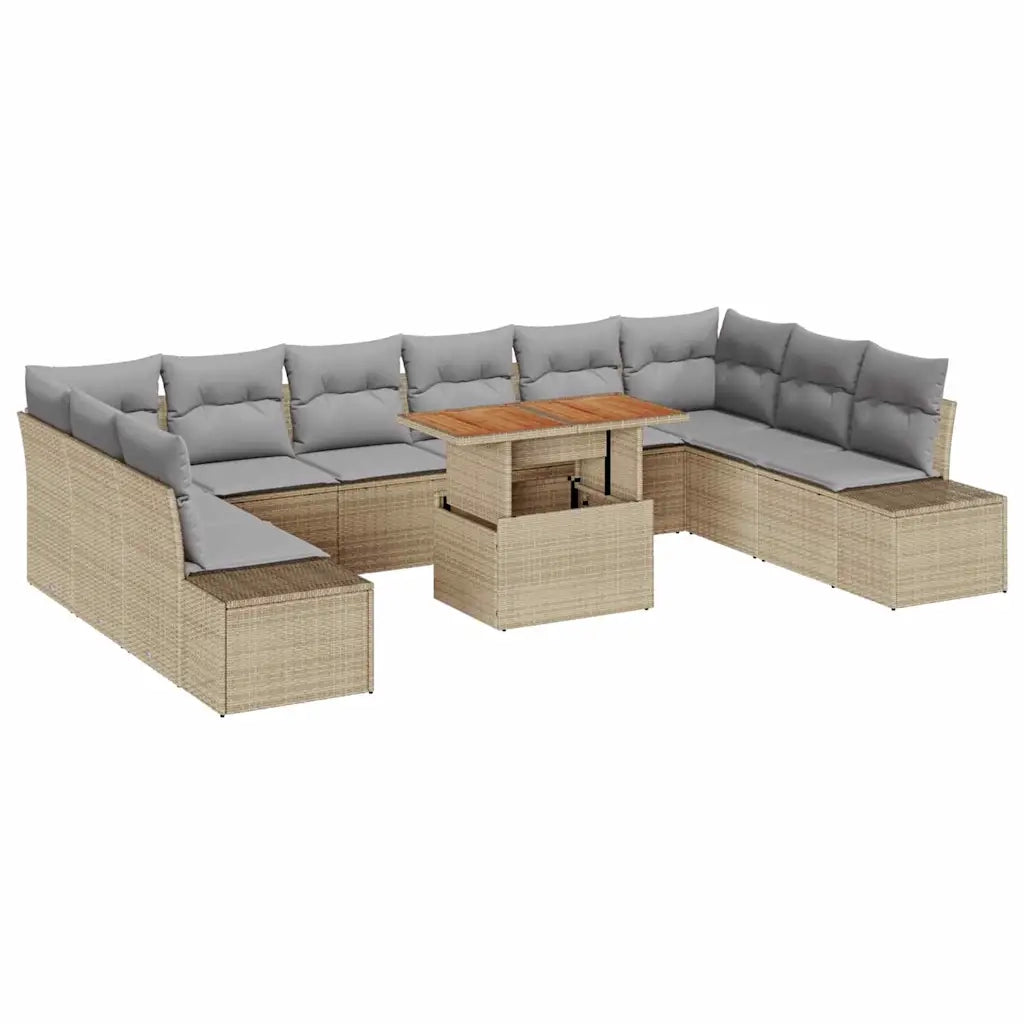 Set Divano da Giardino con cuscino 11 pcs Beige e grigio
