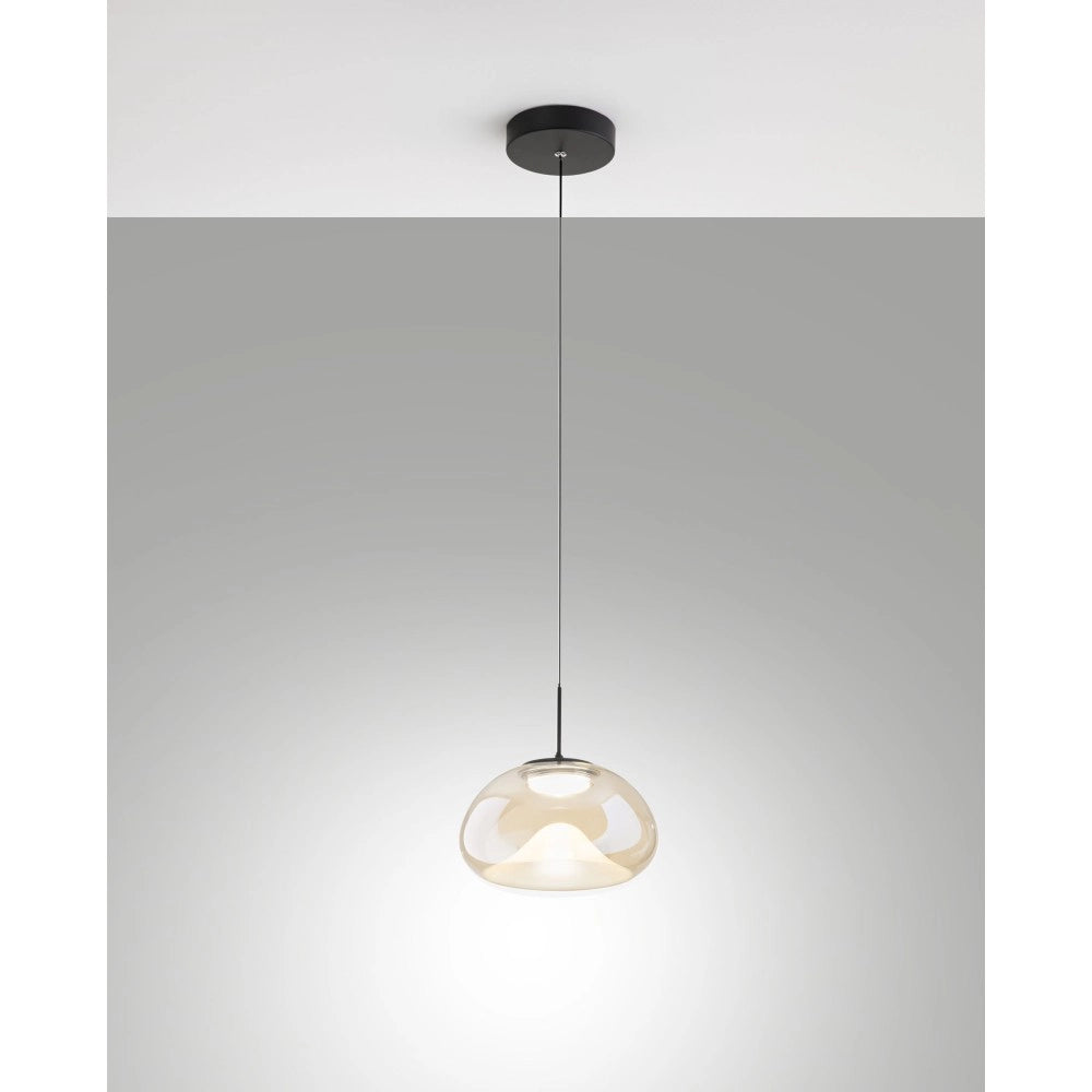 Brena - Lampada a sospensione singola cognac di Fabas Luce - Led 10W dimmerabile - Lampada da soffitto - Diametro 22cm
