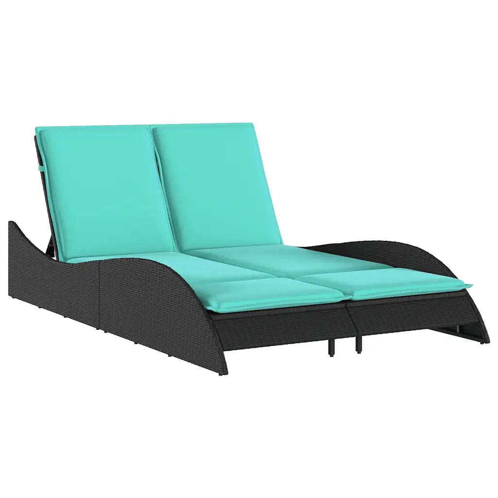 Lettino prendisole con cuscini nero 114x205x73 cm in polyrattan 368295