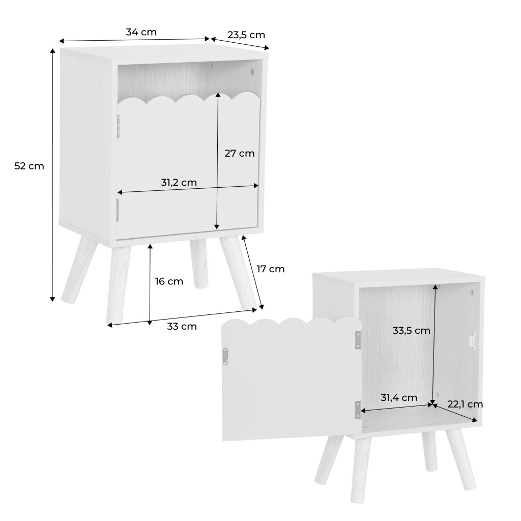 Comodino per bambini decorazione legno 1 anta, bianco