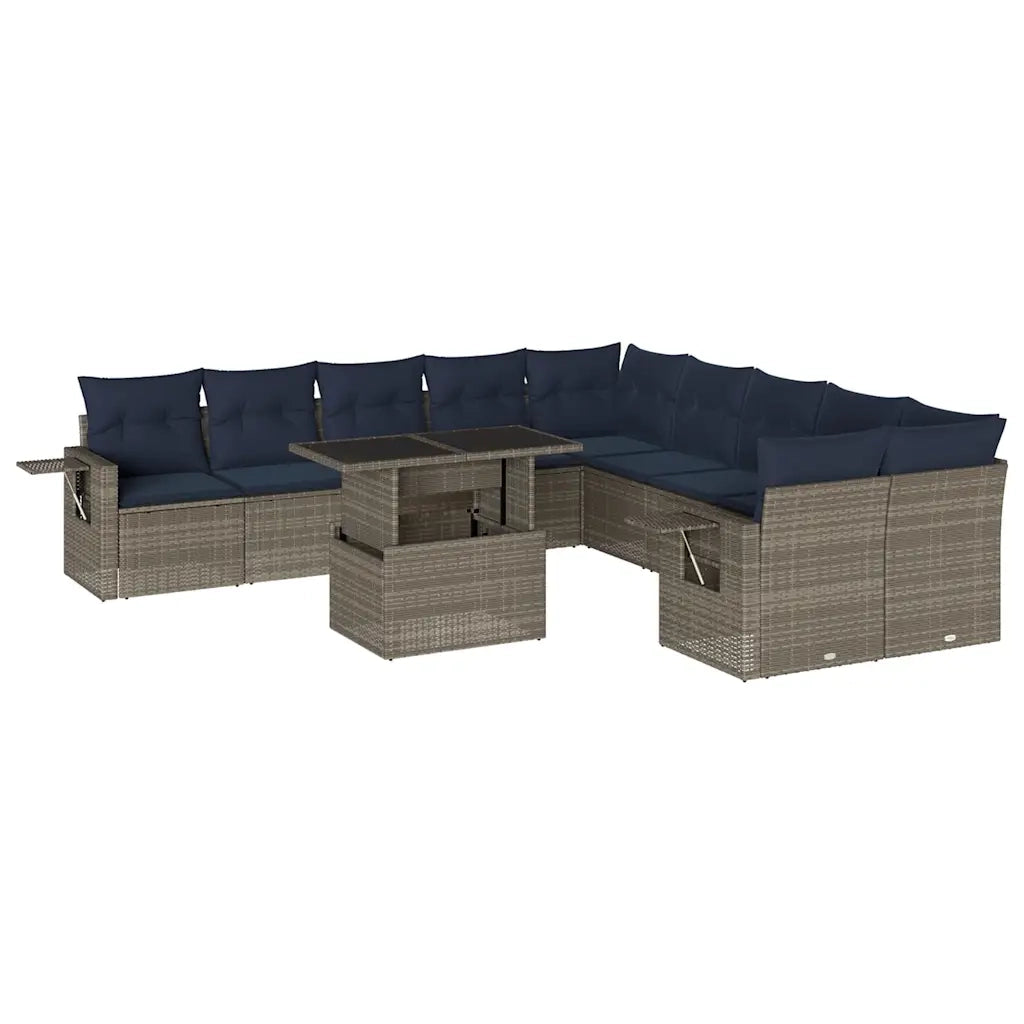 Set Divani da Giardino 11 pz con Cuscini Grigio in Polyrattan 3268171