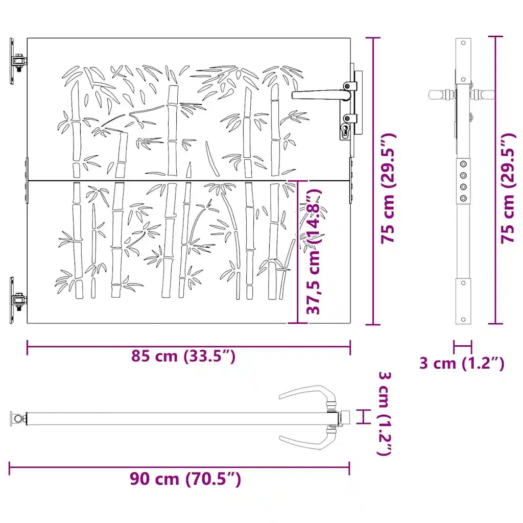 Cancello da giardino 85x75 cm in acciaio Corten e design in bamb¨´ CFW5243378