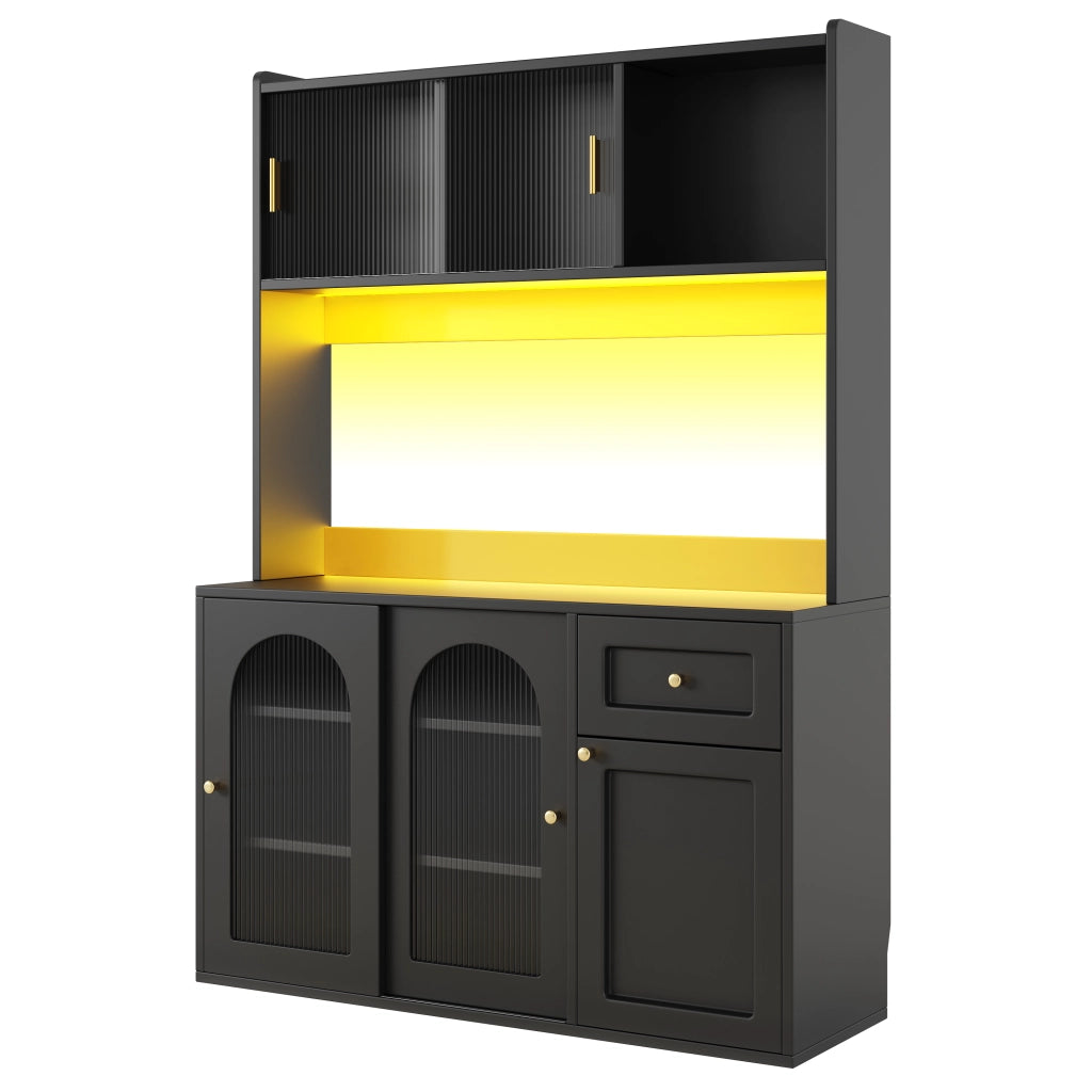 Armadio cucina con LED - Zephmum - Regolabile, vetrinetta, nero