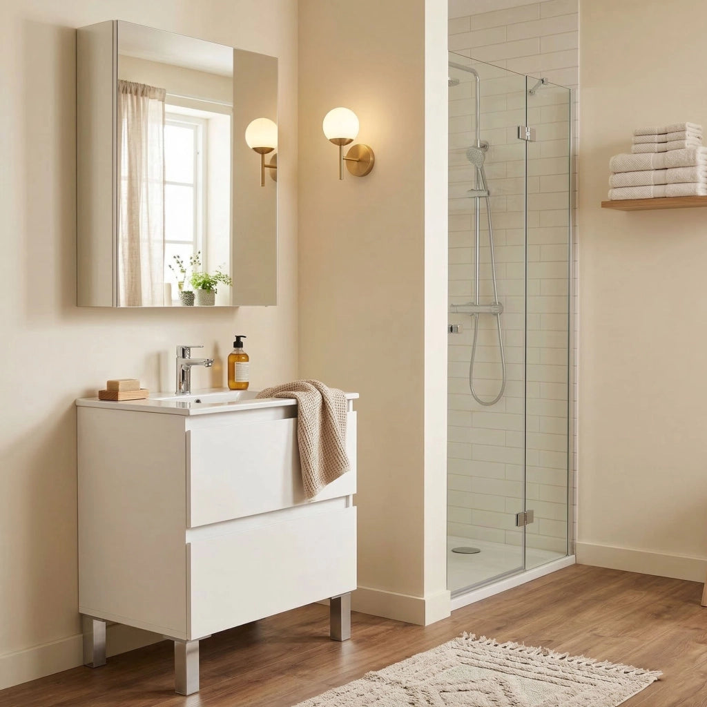 Tuscania, set Mobili Bagno Specchio Incluso, Bianco Lucido
