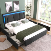 LETTO imbottito 160x200 cm grigio con testiera regolabile, LED e 4 cassetti