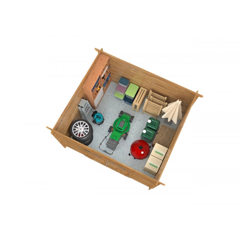Casetta in legno impregnato Lola A 322x292 cm spessore 28 mm blockhouse con porta doppia