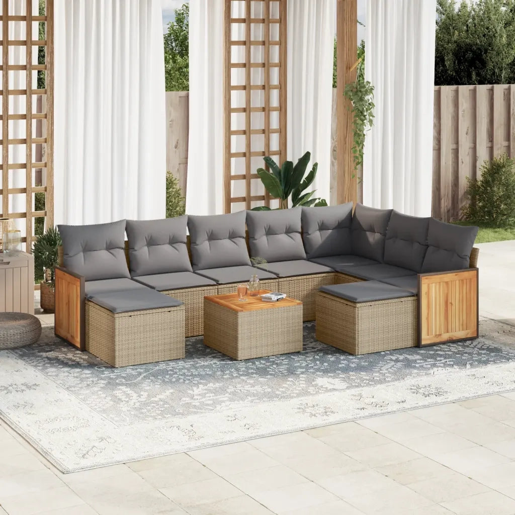 Set Divano da Giardino 10 pz con Cuscini Beige in Polyrattan 3228229