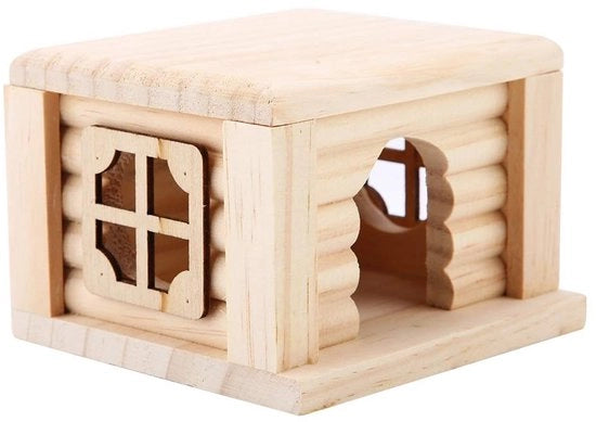 Casa per Animali - Casa per Piccoli Animali in Legno - Giocattolo per Roditori - Area di Riposo - Mini Casa - Dimensioni 10,5 x 9 x 7 cm - Materiale di Qualità di Abete Naturale - Casa per Roditori