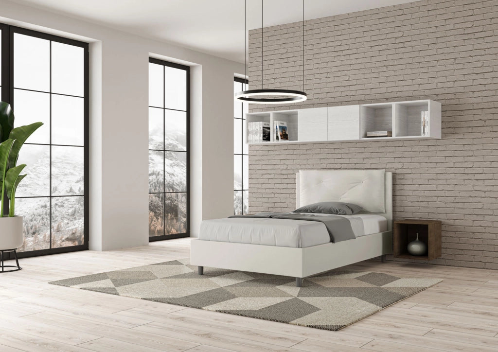 BS COM Letto una piazza e mezza con rete imbottito 120x200 similpelle bianco