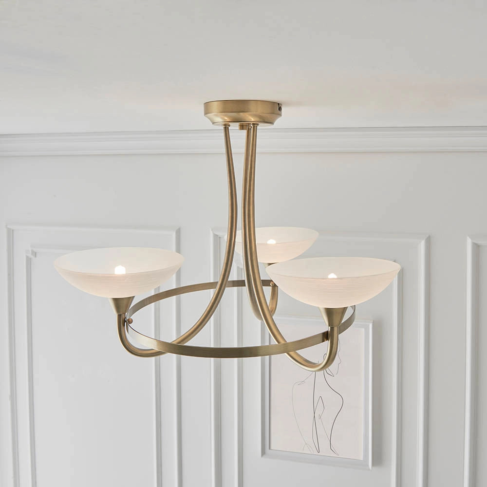 Plafoniera moderna 3 luci ottone anticato vetro G9 Endon
