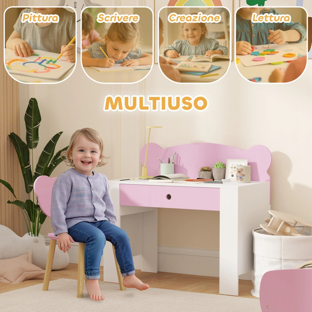 Scrivania Bambini con Sedia e Cassetto ¨C zephmum ¨C Rosa