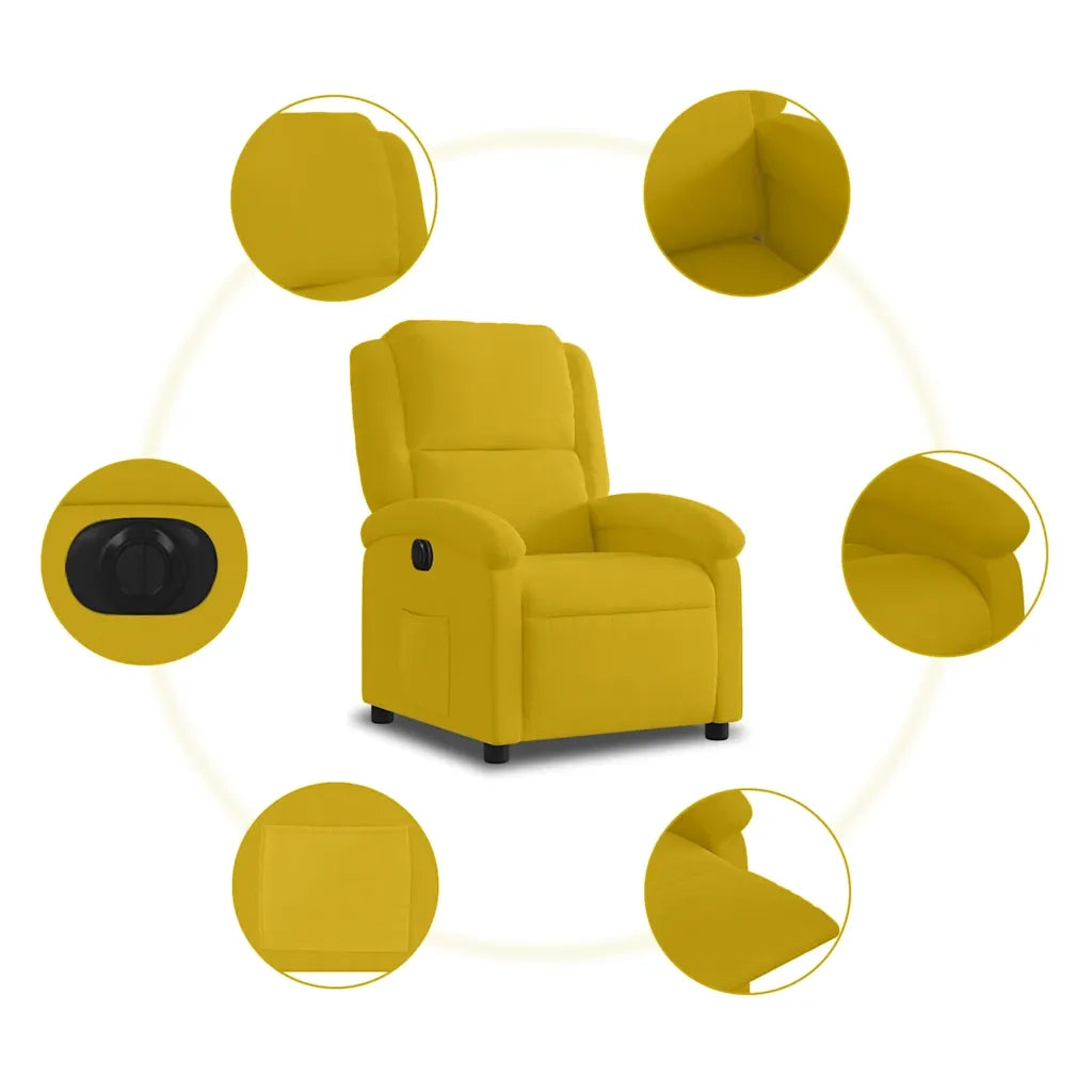 Poltrona | Sedia Relax Reclinabile Elettrica Gialla in Velluto