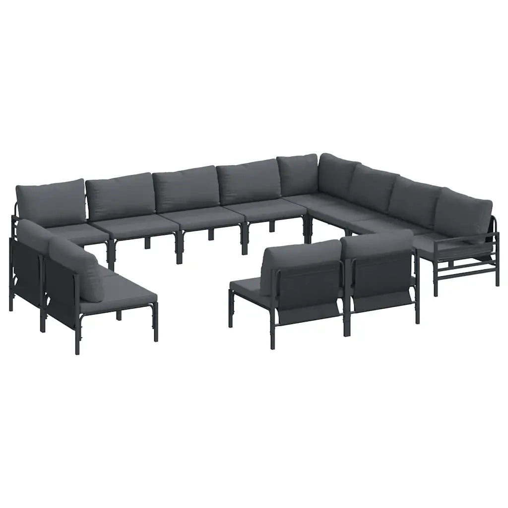 Set Divano da Giardino con cuscino 12 pcs Nero Acciaio