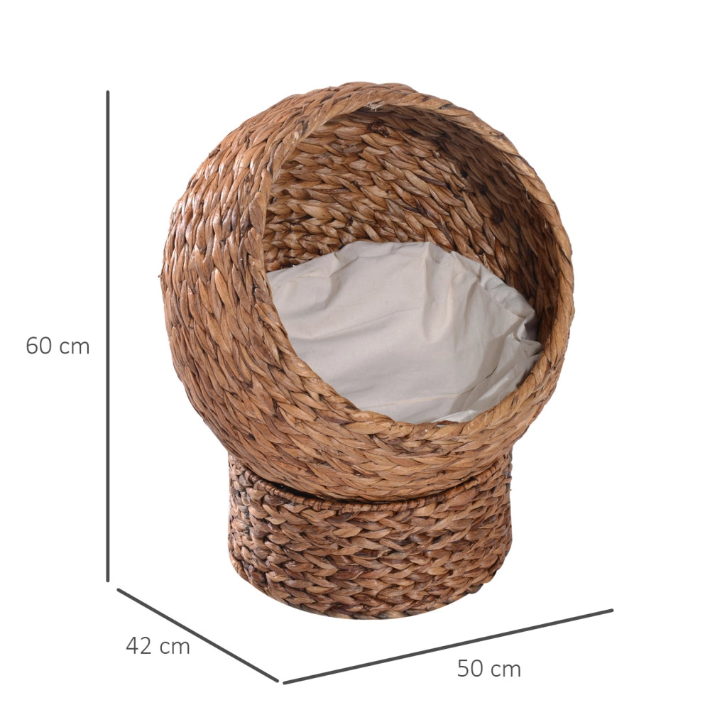 Letto per Gatti in Rattan con Cuscino ¨C Minimal ¨C Marrone 50x42x60 cm