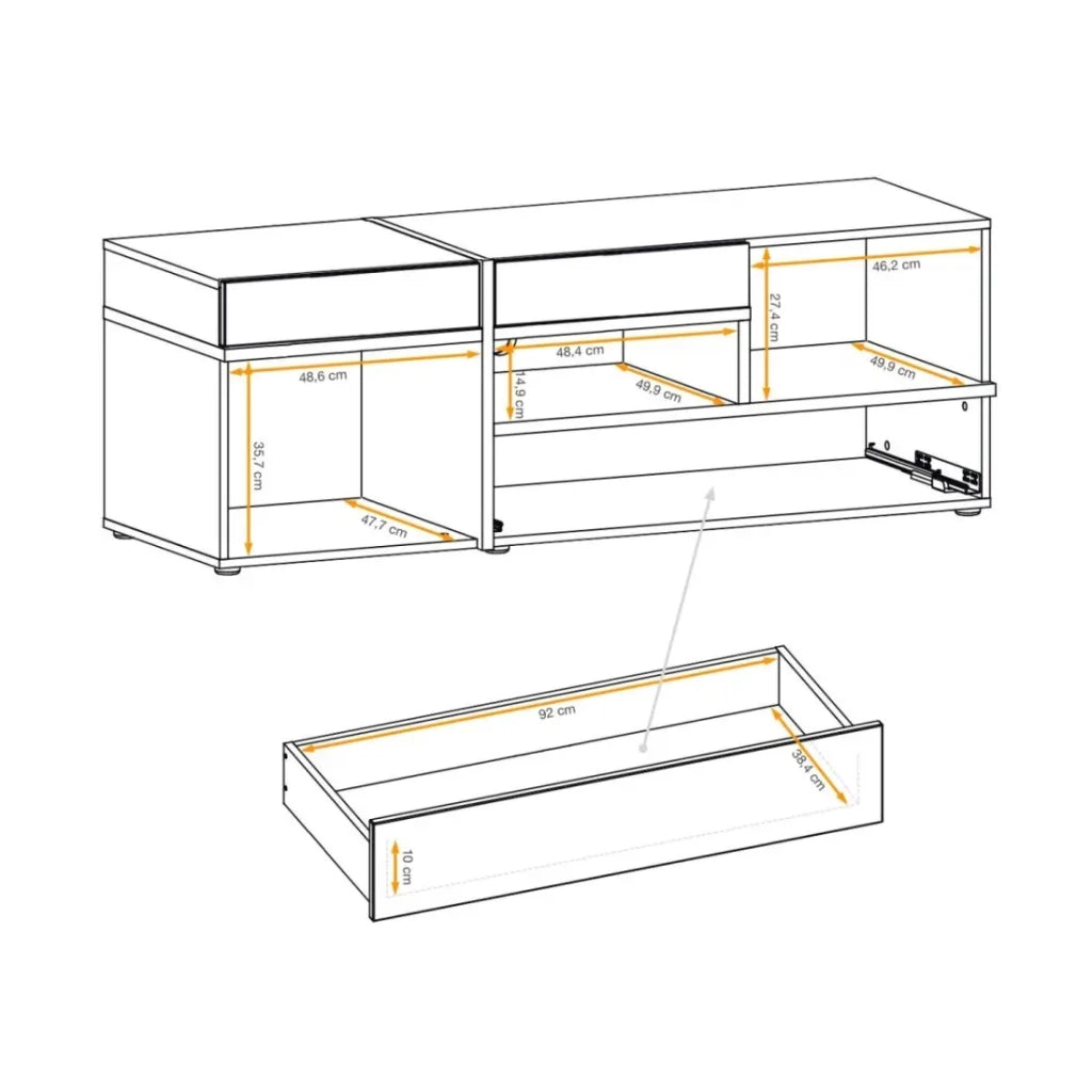 Mobile TV CRISS – 2 porte, 1 cassetto, LED – Rovere chiaro e nero