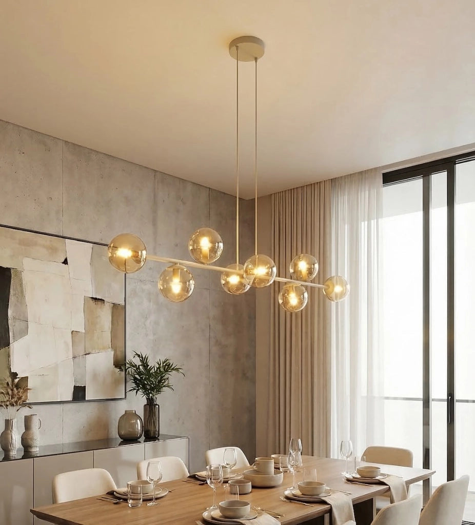 Lampada a sospensione Magnus 8xE14 vetro beige Emibig