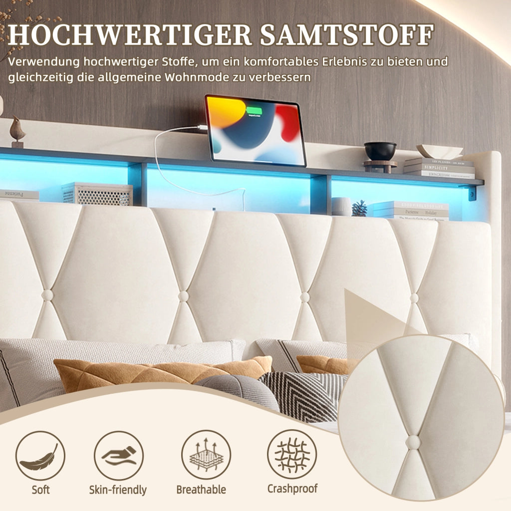 letto imbottito velluto beige 140 x 200 cm