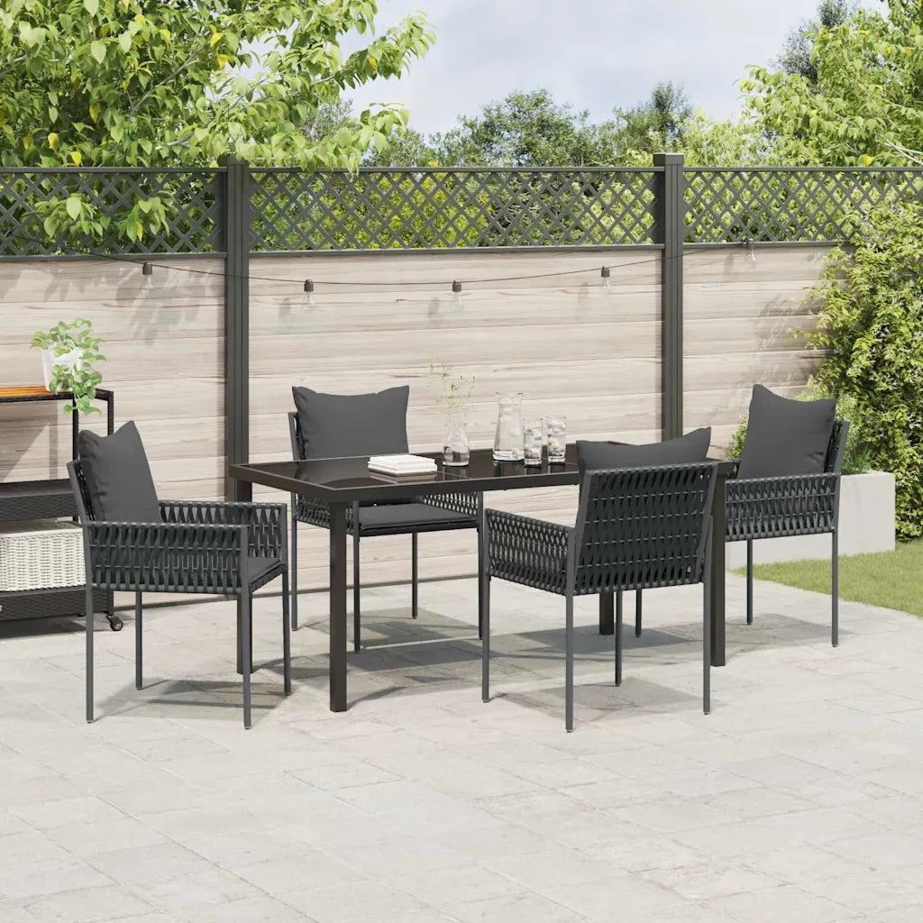 Set da Pranzo per Giardino 5 pcs Nero e Grigio Rattan in PE