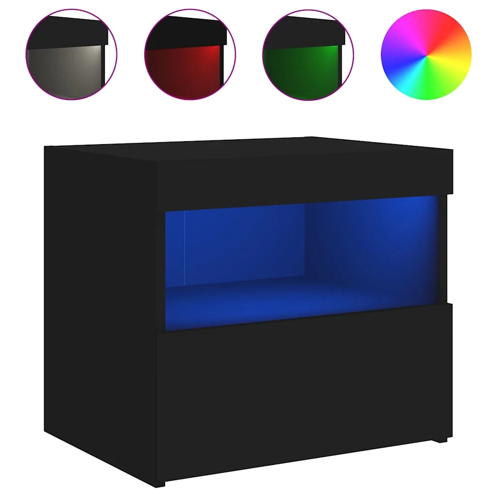 Comodini con Luci LED 2pz Neri 50x40x45 cm 836766