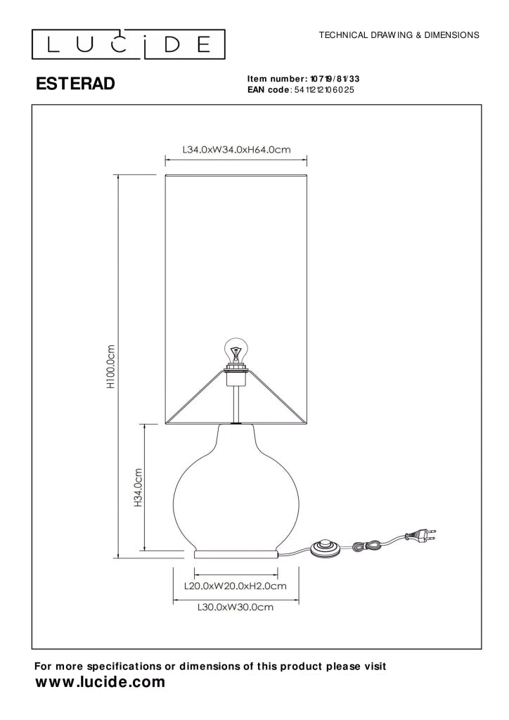 Lampada da tavolo in vetro verde 100 cm E27 Esterad Lucide