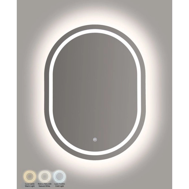 Specchio Da Muro Led Simple Ovale cm 60x3,5x80 (luce Con 3 Temperature Di Colore)