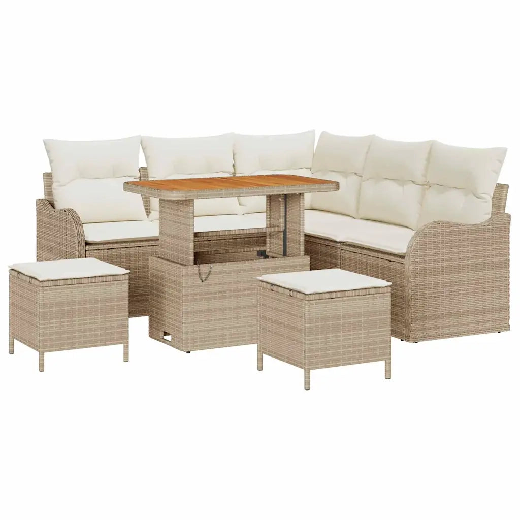 Set Divano da Giardino con cuscino 8 pcs Beige e Crema