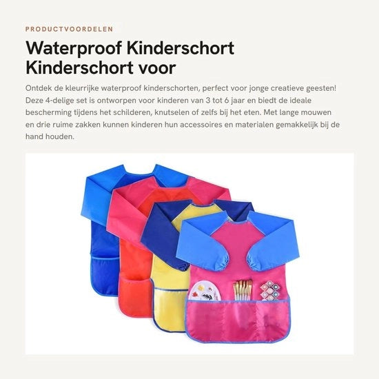 Scollegamento Acqua - Impermeabile - Abbigliamento per Bambini da Pittura - Lunga Manica - 3 Borse Ampie - Età 3-6 Anni - Smock Creativo per Bambini