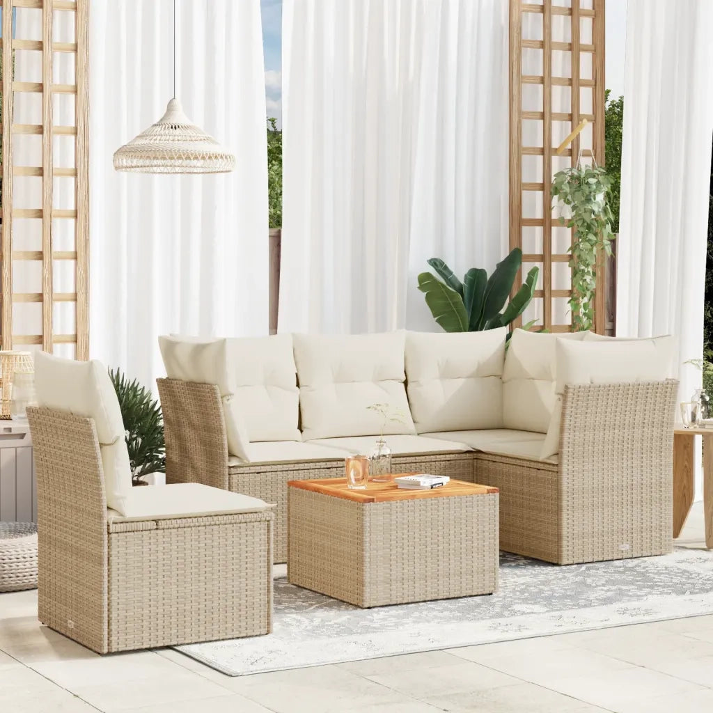Set Divano da Giardino 6 pz con Cuscini Beige in Polyrattan