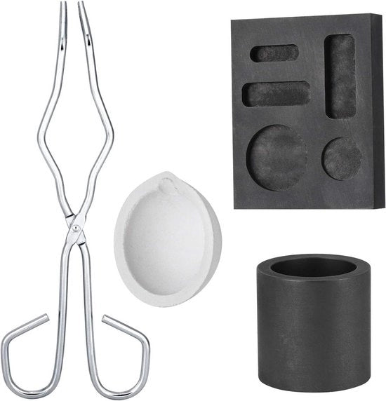 Kit di Smaltatura con Crucibolo Grafite - 4 Pezzi: Alto Rendimento Smaltatore + Manico + Ciotola + Kit di Smaltatura Ingotto Combinato con Candelotto di Forma
