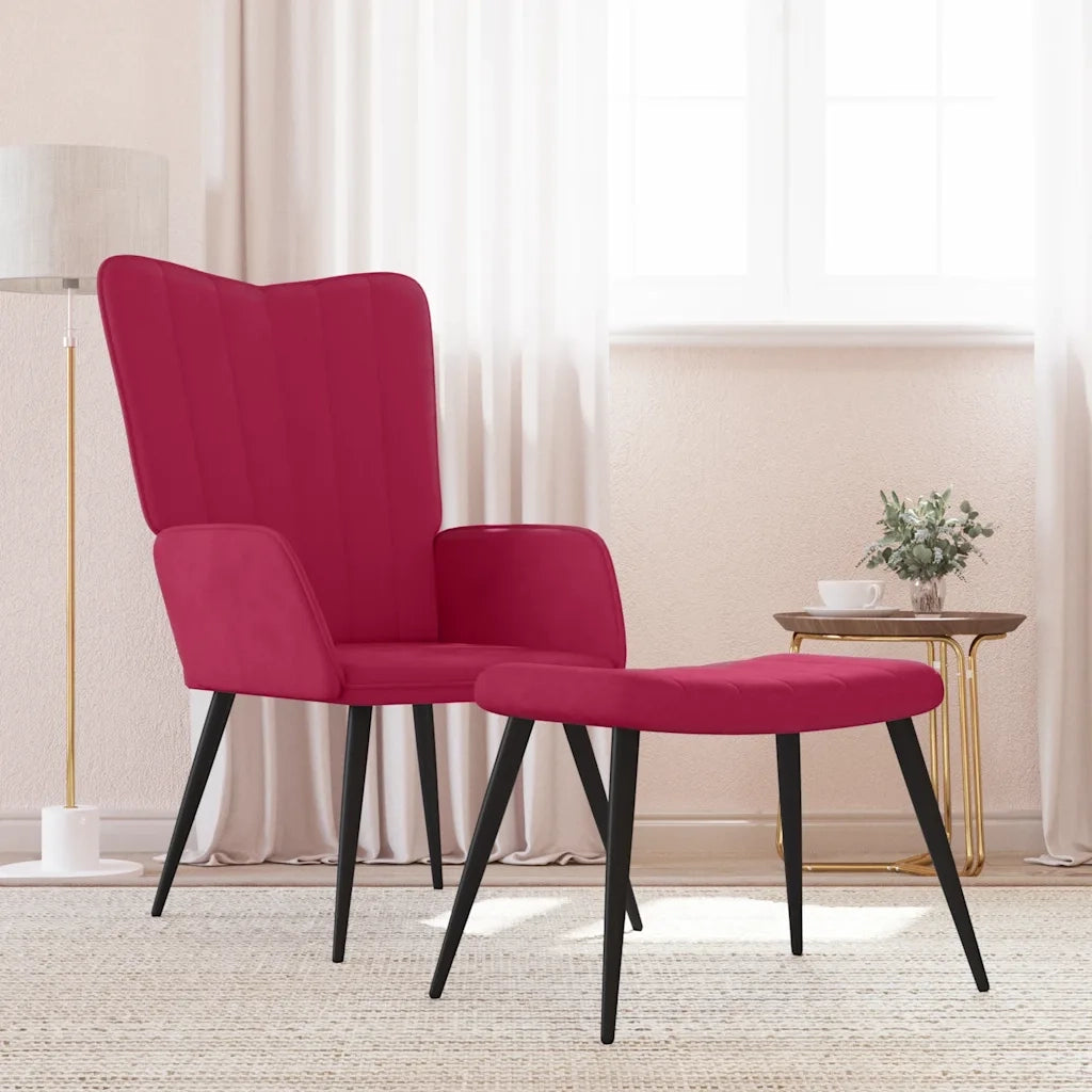 Poltrona Relax | Sedia Relax con Sgabello Rosso Vino in Velluto