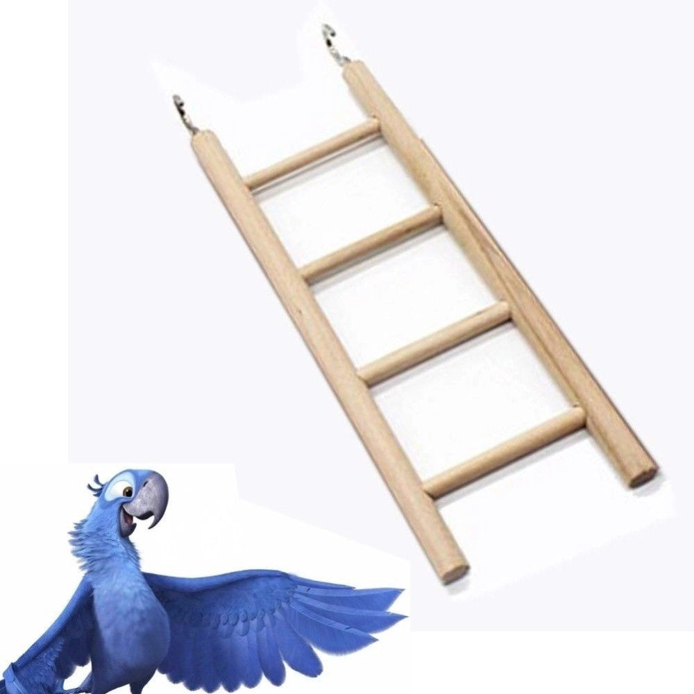 Trade Shop - Scala In Legno Naturale Per Uccelli Pappagalli Criceti Scaletta 20cm Con Ganci -