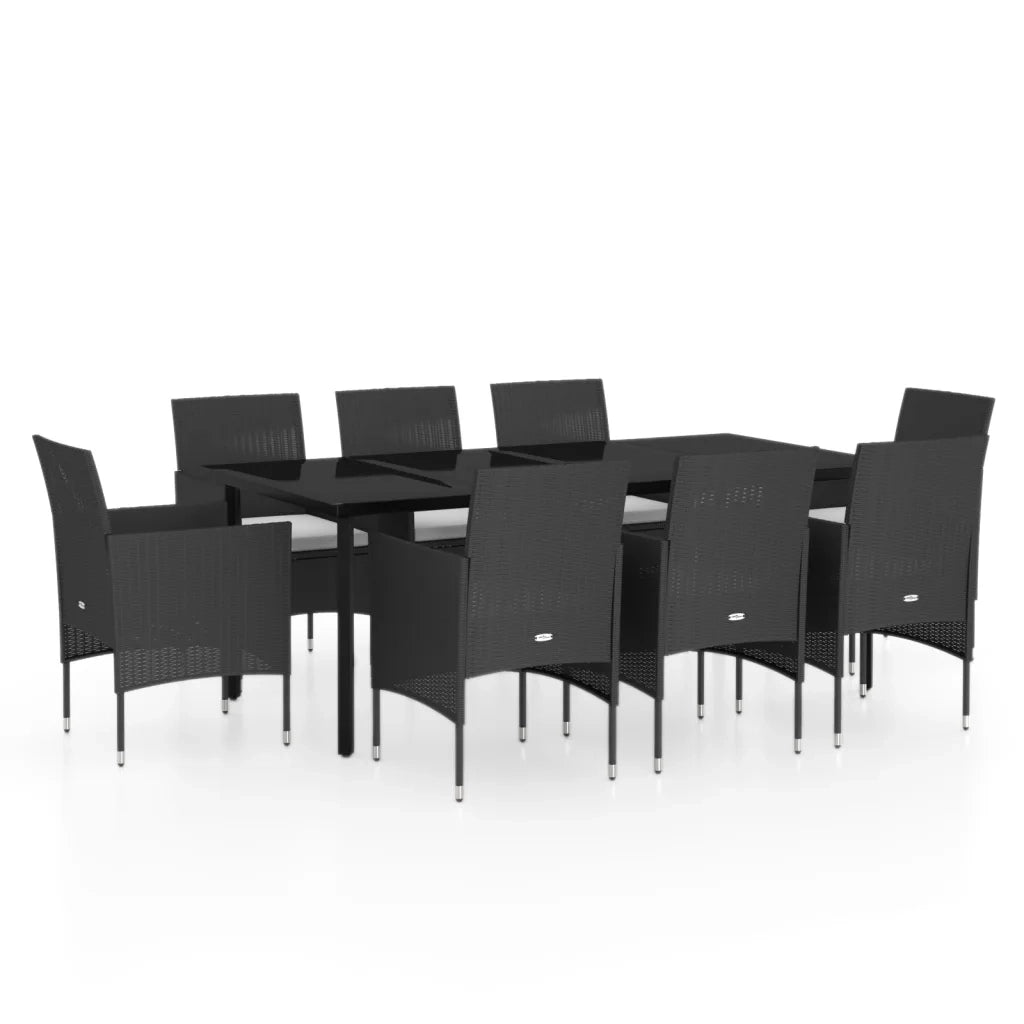 Set da Pranzo da Giardino 9 pz con Cuscini Nero 3099286