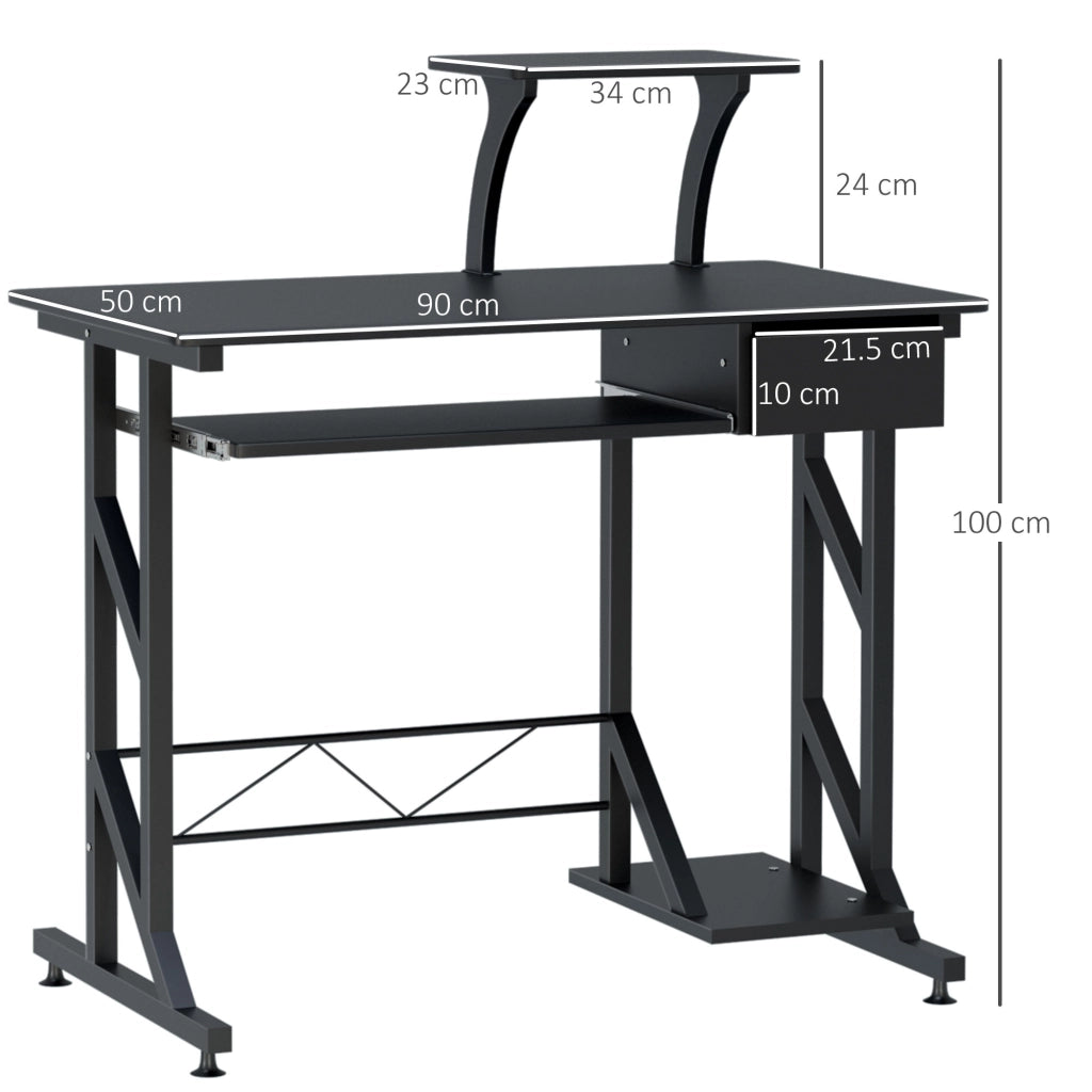 Scrivania da Ufficio con Cassetto e Ripiano Tastiera ¨C Zephmum ¨C Nero, Acciaio e Legno, 90x50x100 cm
