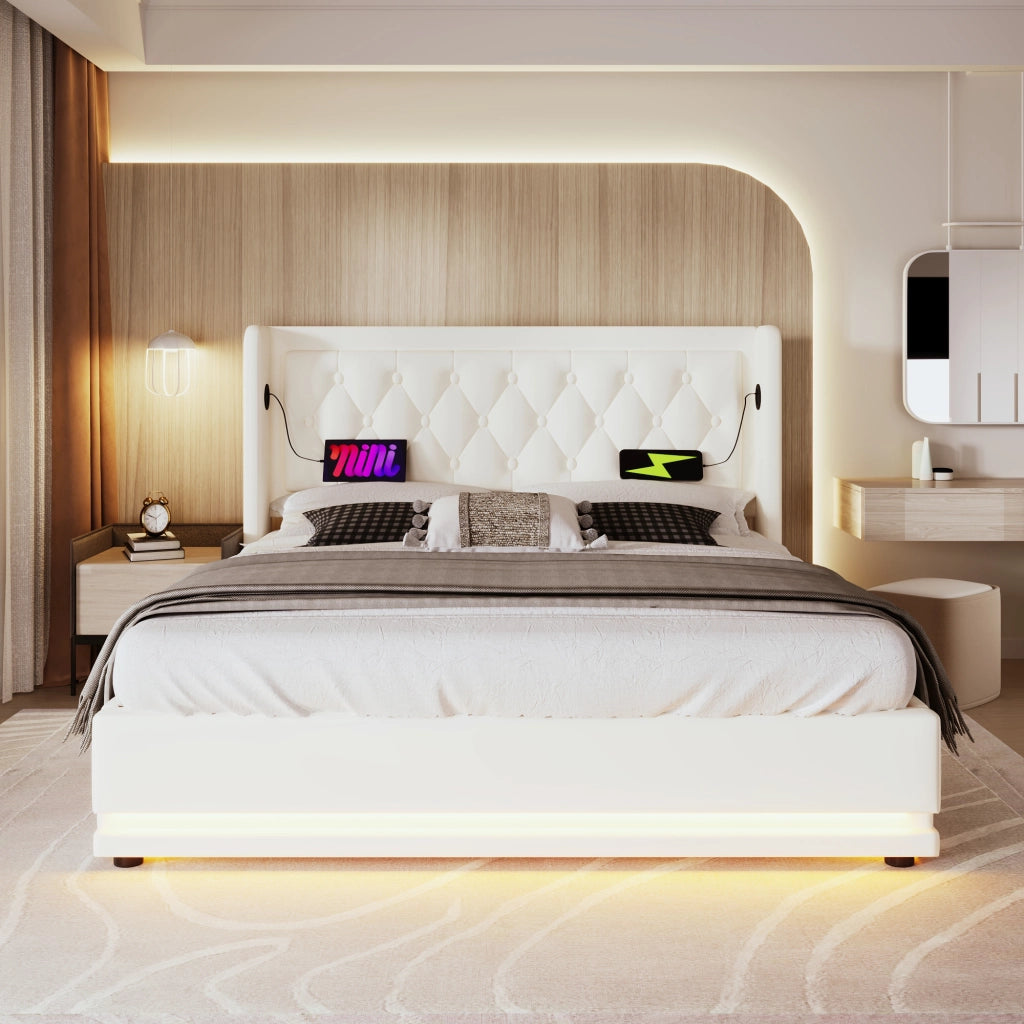 LETTO Contenitore 180x200 cm PU Bianco con porta USB Type-C