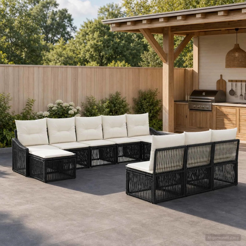 Set Divano da Giardino 10 pz Nero polyrattan 3436126