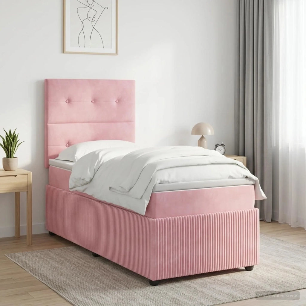 Letto box spring con materasso Rosa 90 x 200 cm Velluto 3454534