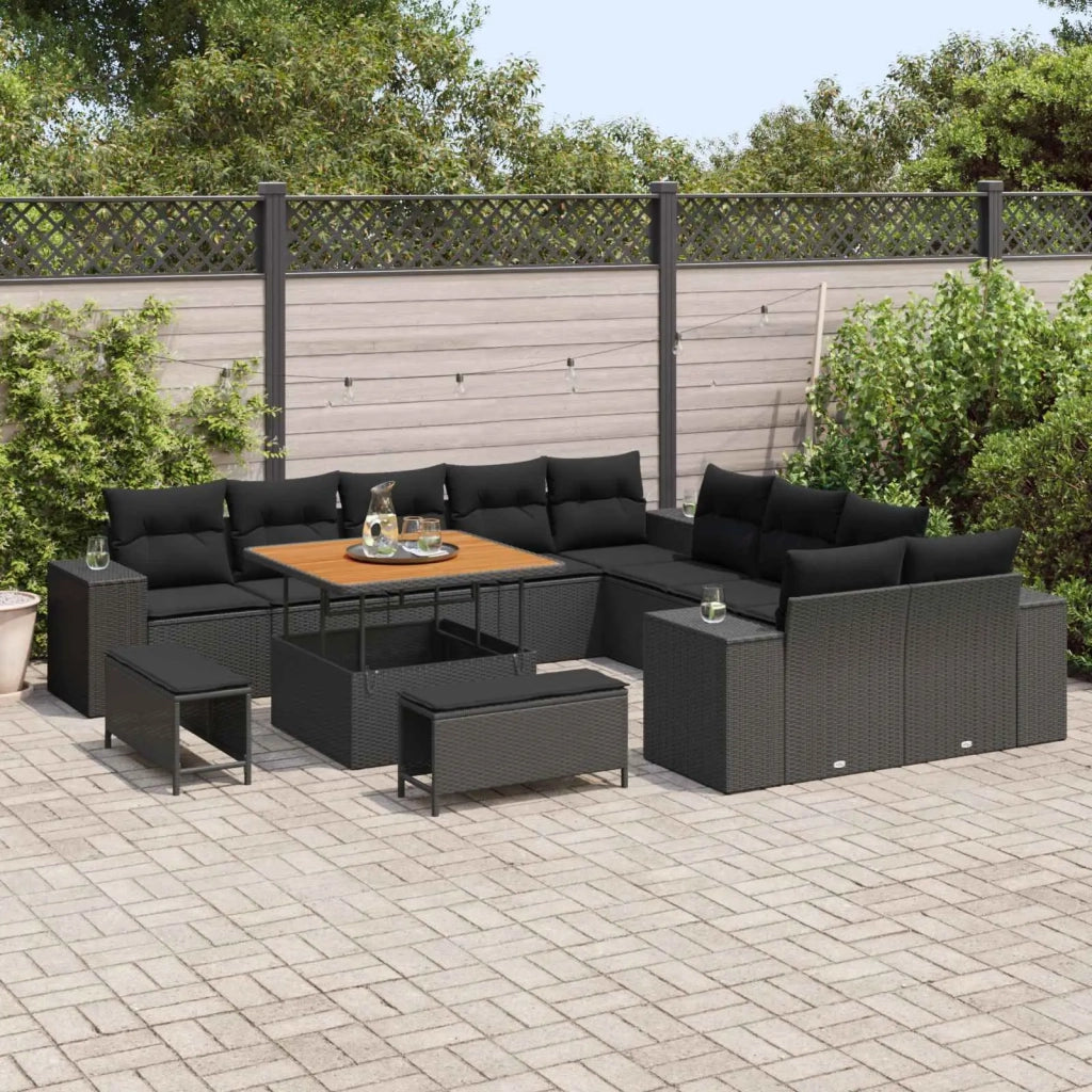 Set Divano da Giardino con cuscino 13 pcs Nero polyrattan