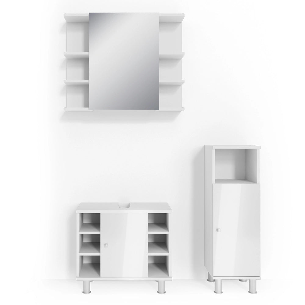 Vicco Set mobili bagno Bianco lucido 3 parti, con mobile midi