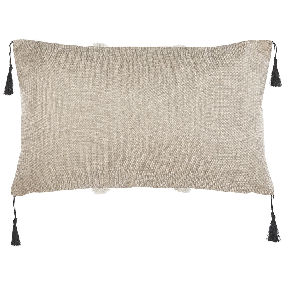 Set di 2 cuscini motivo geometrico nappe 30 x 50 cm beige e nero