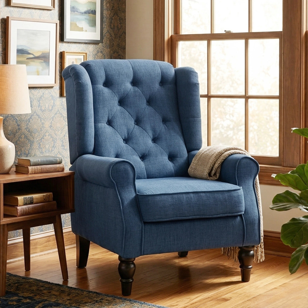 Poltrona Relax in Velluto Blu con Cuscini ¨C Minimal ¨C 74x86x102 cm