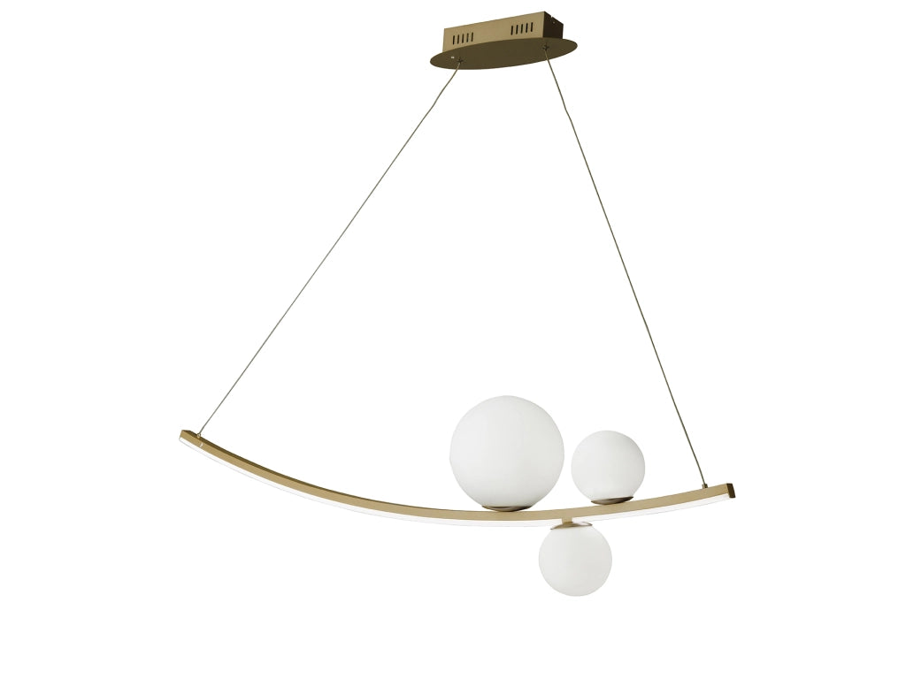 SOSPENSIONE ALTALENA ORO CON VETRI BIANCO A LED 3000K 2230 LM 48W L.120CM DIMMERABILE