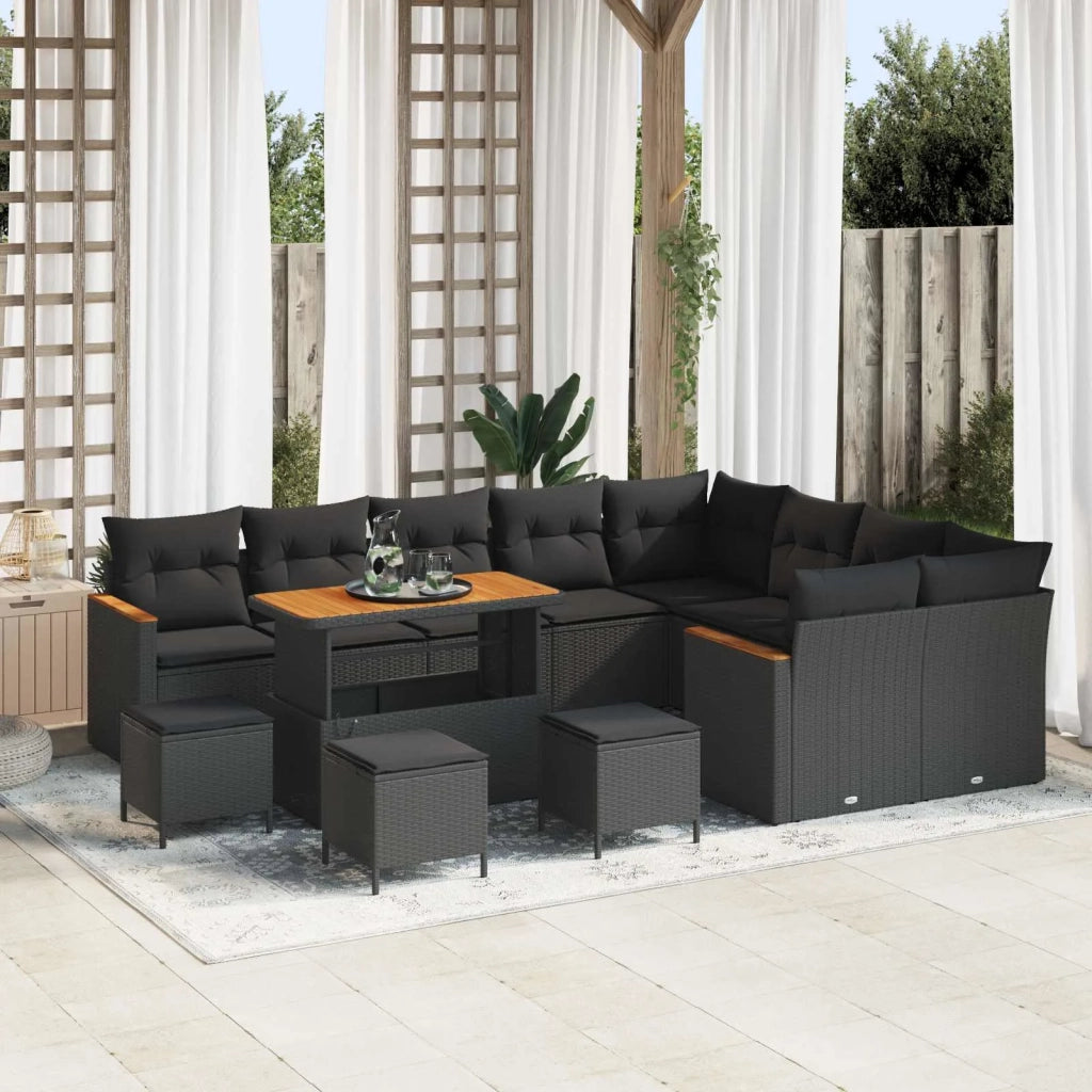 Set Divano da Giardino 13 pcs Nero polyrattan